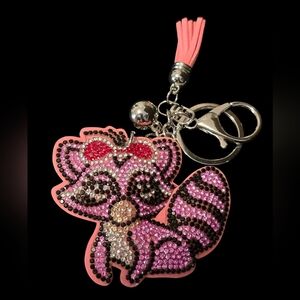 Pink Rhinestone Raccoon Bag Charm / Keychain